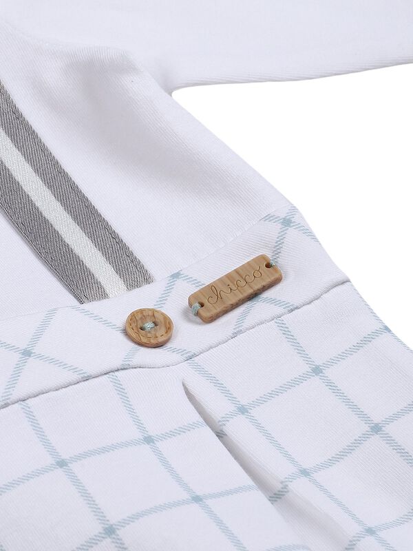 Boys White Checkered Leg Opening Baby Suit image number 3